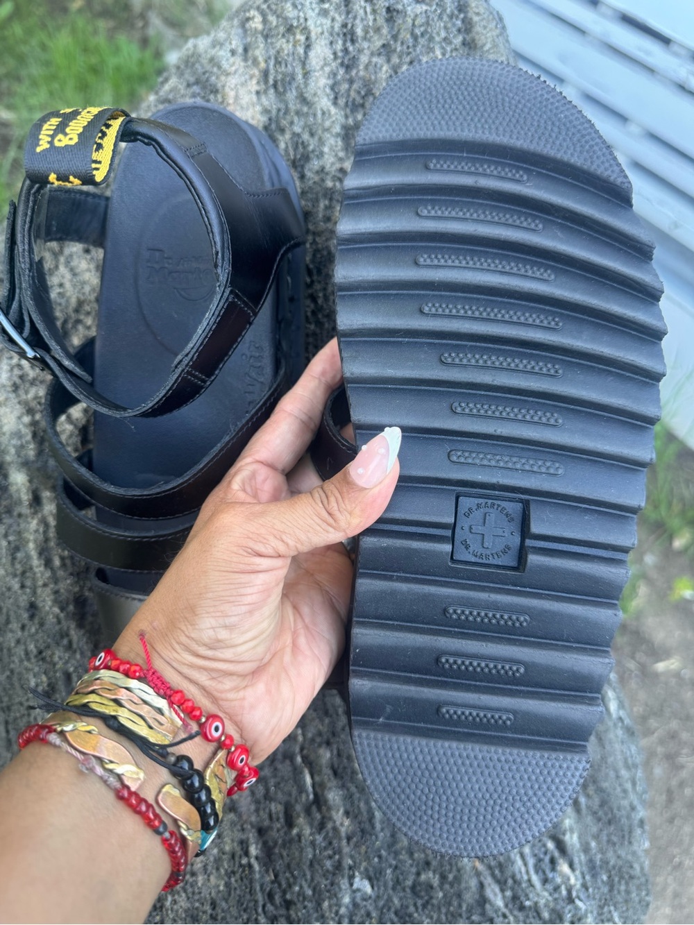 Dr. Martens Black Leather Strappy Sandals with Black Stitching, Size 8 - Picture 9 of 12